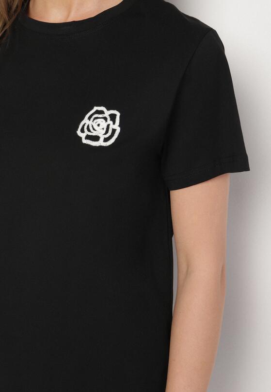 Czarny T-shirt z Bawełny Ozdobiony Naszywką Firolee 5