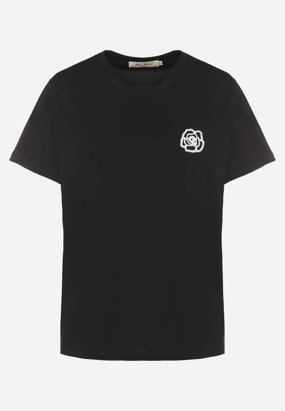 Czarny T-shirt z Bawełny Ozdobiony Naszywką Firolee 6