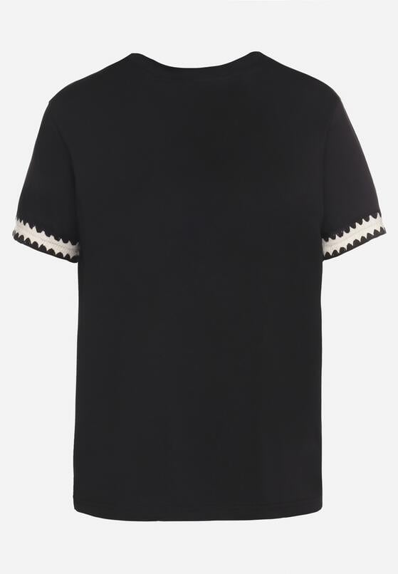 Czarny T-shirt z Bawełny Ozdobiony Sercem Firiane 7