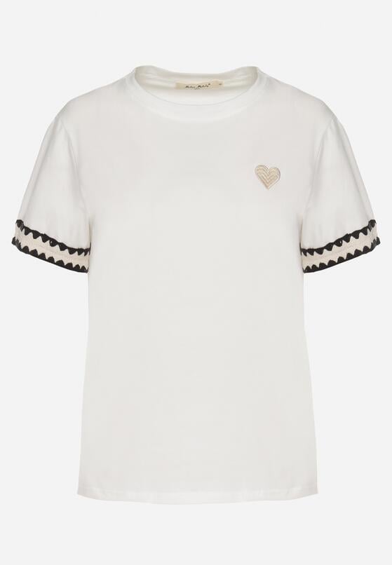 Biały T-shirt z Bawełny Ozdobiony Sercem Firiane 6
