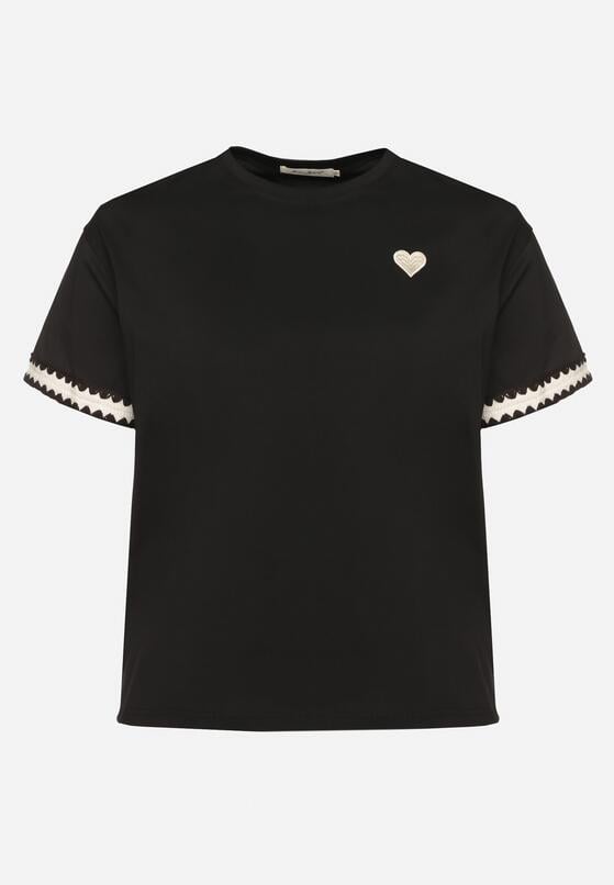 Czarny Bawełniany T-shirt o Kroju Oversize ze Zdobieniem przy Rękawach Milatia 6