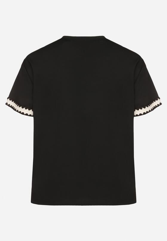 Czarny Bawełniany T-shirt o Kroju Oversize ze Zdobieniem przy Rękawach Milatia 7