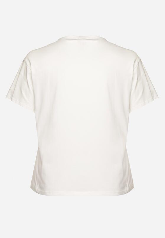 Biały T-shirt z Bawełny Ozdobiony Cyrkoniami i Haftami Firarette 7