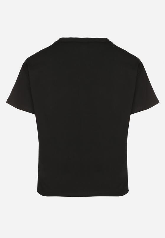 Czarny T-shirt z Bawełny Ozdobiony Cyrkoniami i Haftami Firarette 7