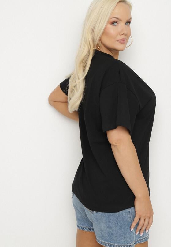 Czarny T-shirt z Bawełny z Naszywką Kwiatu Firirene 3