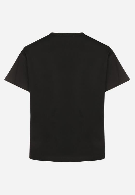 Czarny T-shirt z Bawełny z Naszywką Kwiatu Firirene 7