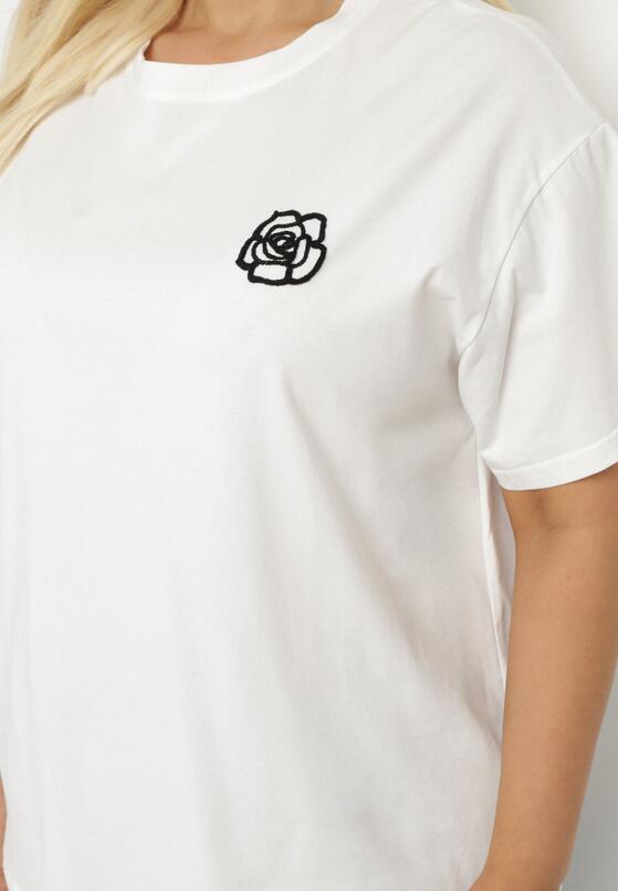 Biały T-shirt z Bawełny z Naszywką Kwiatu Firirene 5