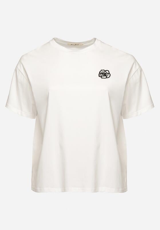 Biały T-shirt z Bawełny z Naszywką Kwiatu Firirene 6