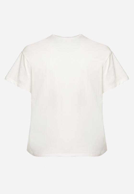 Biały T-shirt z Bawełny z Naszywką Kwiatu Firirene 7