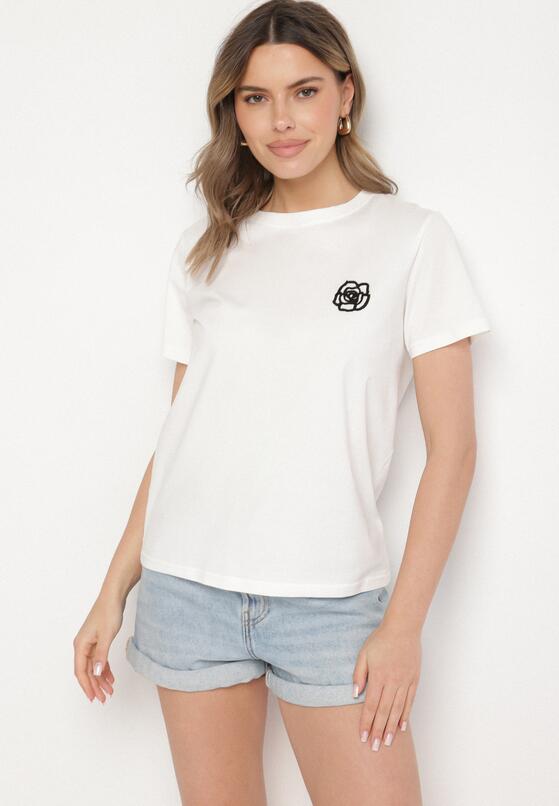 Biały T-shirt z Bawełny Ozdobiony Naszywką Firolee 2