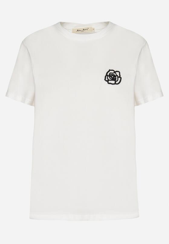 Biały T-shirt z Bawełny Ozdobiony Naszywką Firolee 6