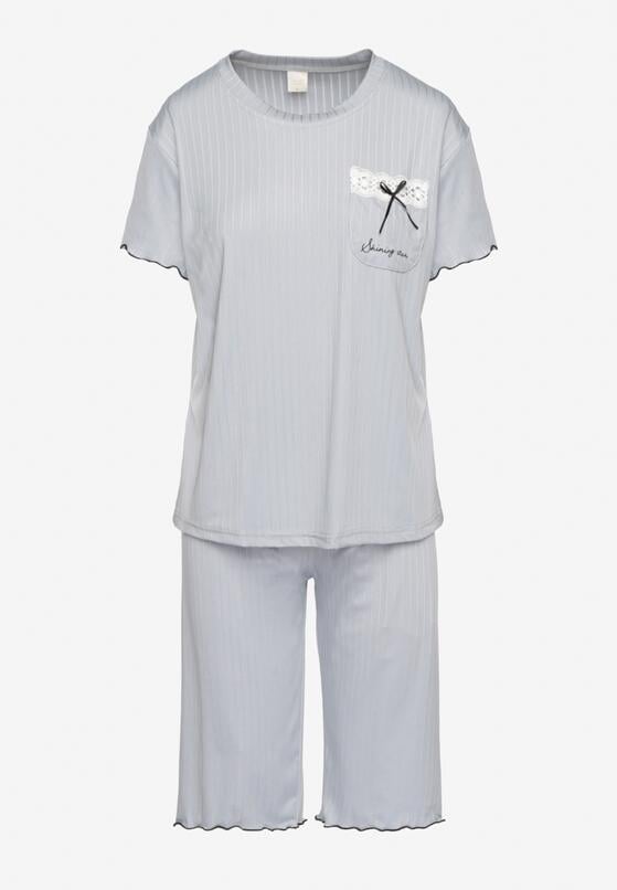 Jasnoszary Komplet Piżamowy T-shirt i Spodnie Milarunea 5