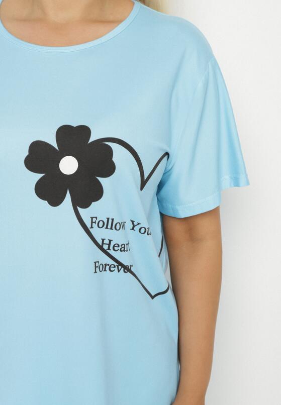 Niebieski Komplet Piżamowy z Motywem Kwiatowym Spodnie i T-shirt Milossa 4