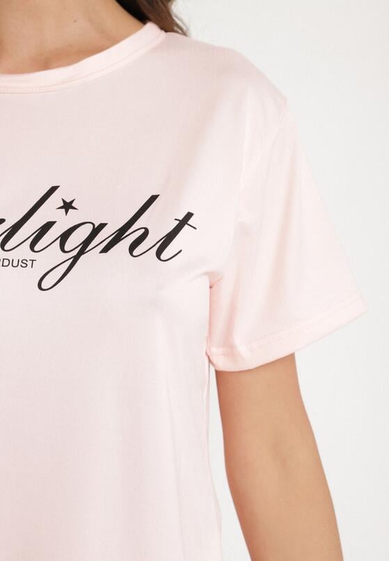 Beżowy Bawełniany Komplet Piżamowy T-shirt i Szorty w Zebrę Milavira 4