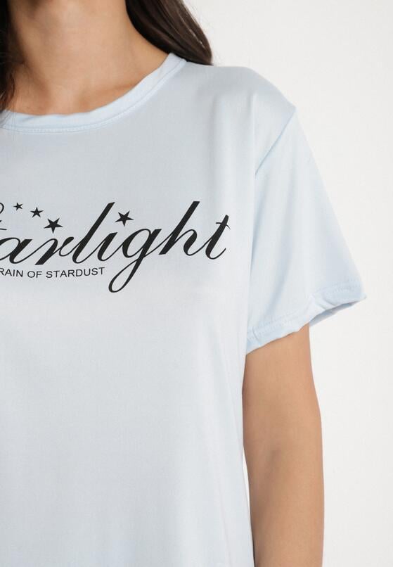 Jasnoniebieski Bawełniany Komplet Piżamowy T-shirt i Szorty w Zebrę Milavira 4
