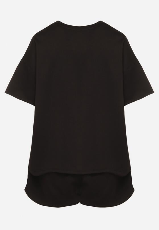 Czarny Komplet Oversize z Wiskozą T-shirt i Szorty z Nadrukiem Liravella 7