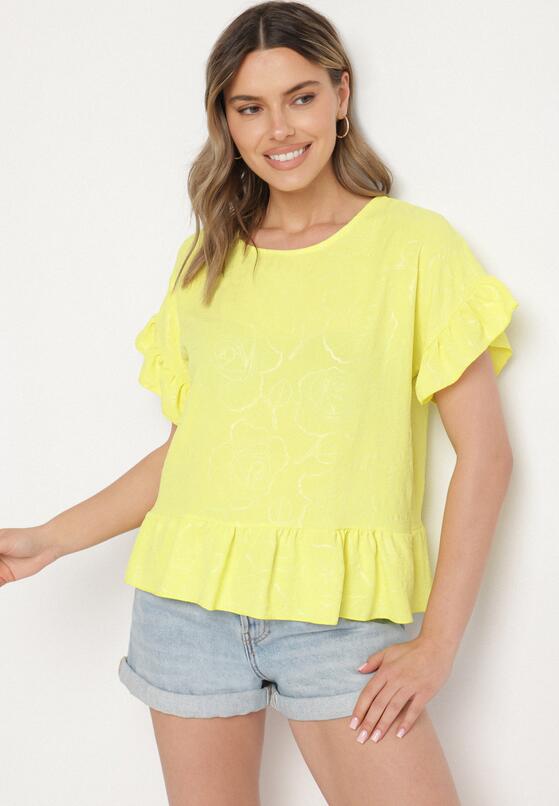 Żółta Bluzka o Kroju Oversize z Falbanami Livelle 4