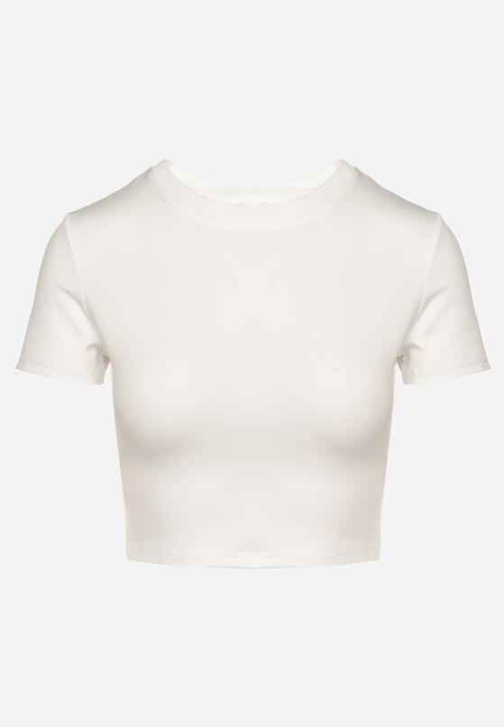 Biały T-shirt z Wiskozą o Dopasowanym Kroju Typu Crop Top Folirra 6