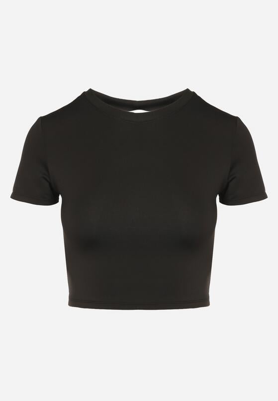 Czarny T-shirt z Wiskozą o Dopasowanym Kroju Typu Crop Top Folirra 6