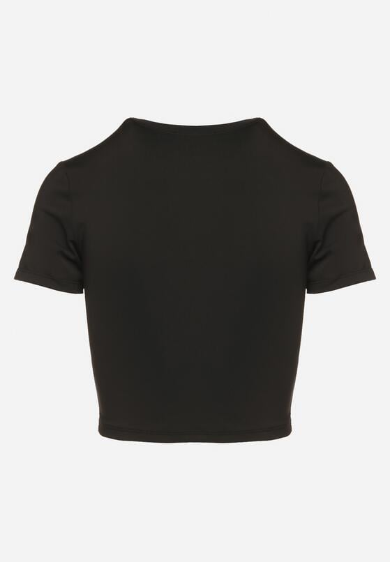 Czarny T-shirt z Wiskozą o Dopasowanym Kroju Typu Crop Top Folirra 7