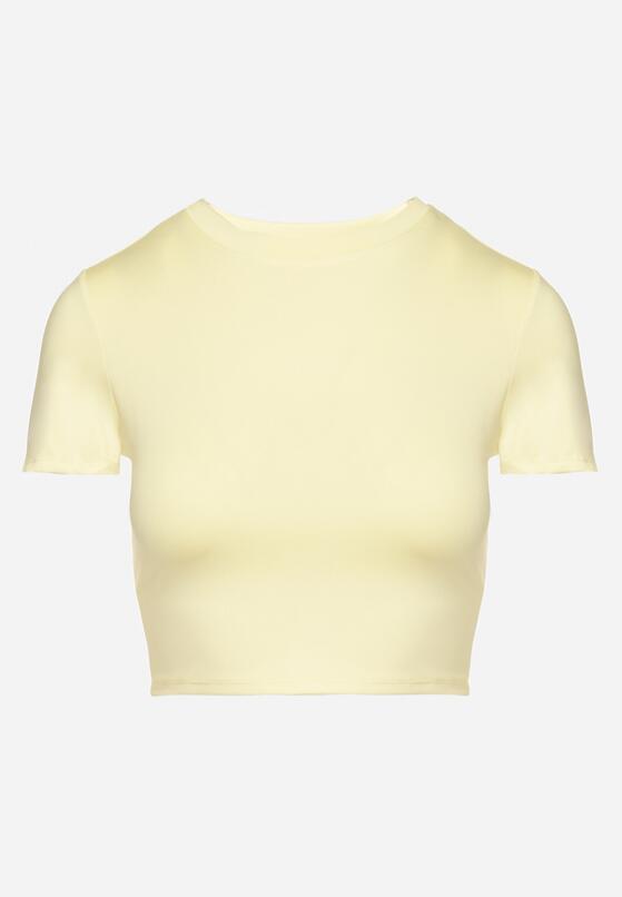 Żółty T-shirt z Wiskozą o Dopasowanym Kroju Typu Crop Top Folirra 6