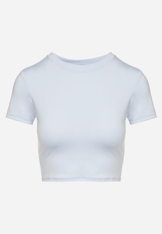 Jasnoniebieski T-shirt z Wiskozą o Dopasowanym Kroju Typu Crop Top Folirra 6
