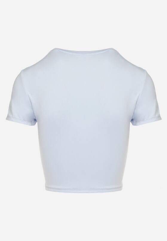 Jasnoniebieski T-shirt z Wiskozą o Dopasowanym Kroju Typu Crop Top Folirra 7