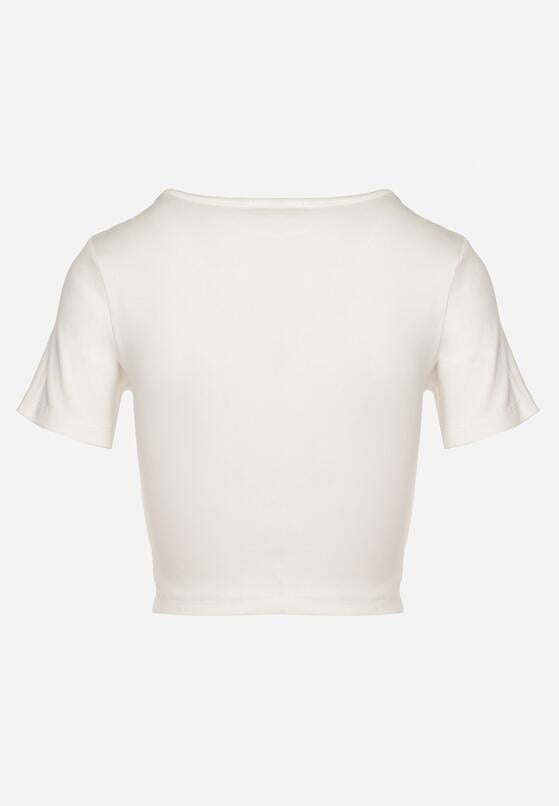 Beżowy Bawełniany T-shirt z Prążkowanego Materiału Linalora 7