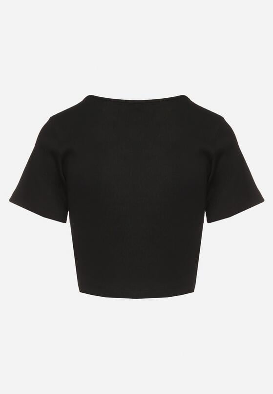 Czarny Bawełniany T-shirt z Prążkowanego Materiału Linalora 7