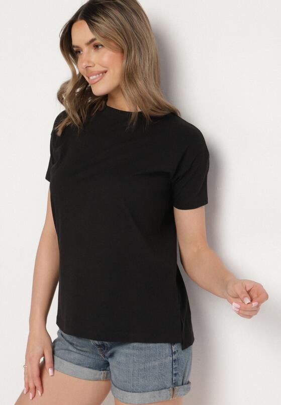 Czarny Klasyczny T-shirt Oversize z Bawełny Zivassa 4