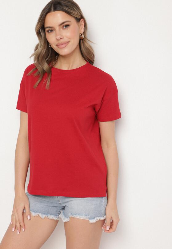 Bordowy Klasyczny T-shirt Oversize z Bawełny Zivassa 1