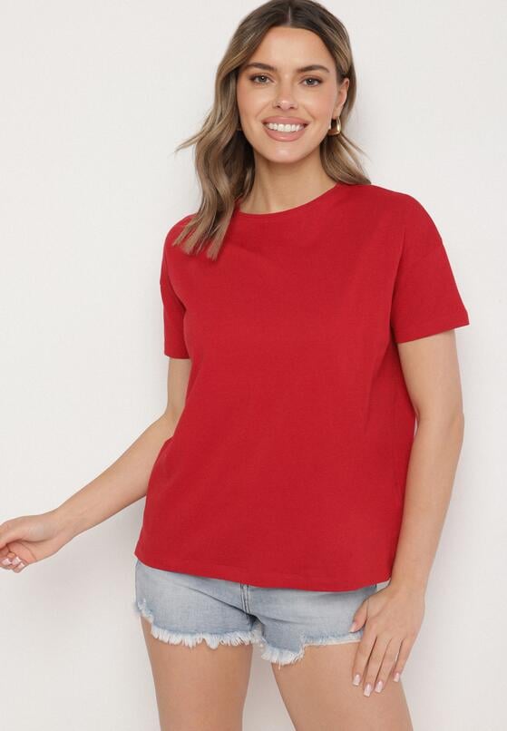 Bordowy Klasyczny T-shirt Oversize z Bawełny Zivassa 2