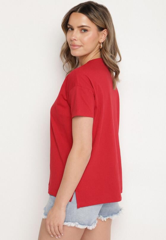 Bordowy Klasyczny T-shirt Oversize z Bawełny Zivassa 3