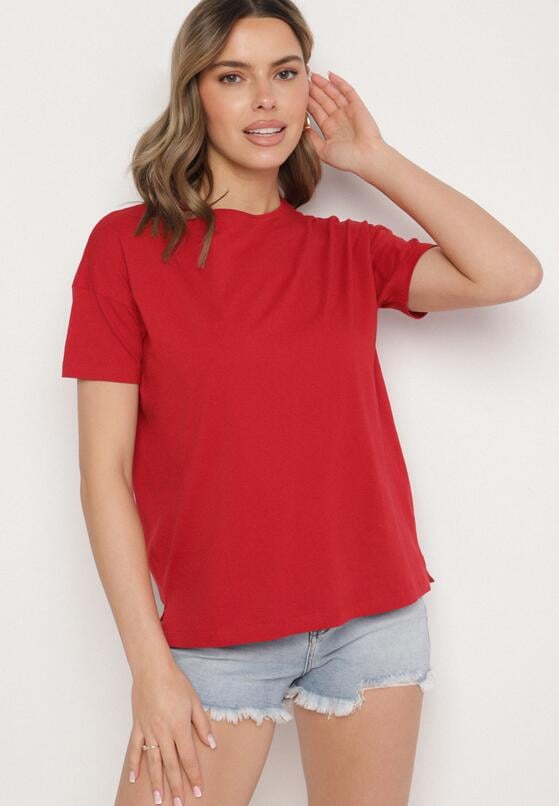 Bordowy Klasyczny T-shirt Oversize z Bawełny Zivassa 4