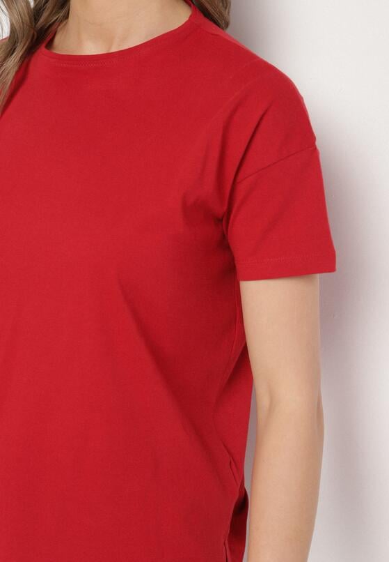 Bordowy Klasyczny T-shirt Oversize z Bawełny Zivassa 5