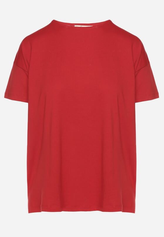 Bordowy Klasyczny T-shirt Oversize z Bawełny Zivassa 6