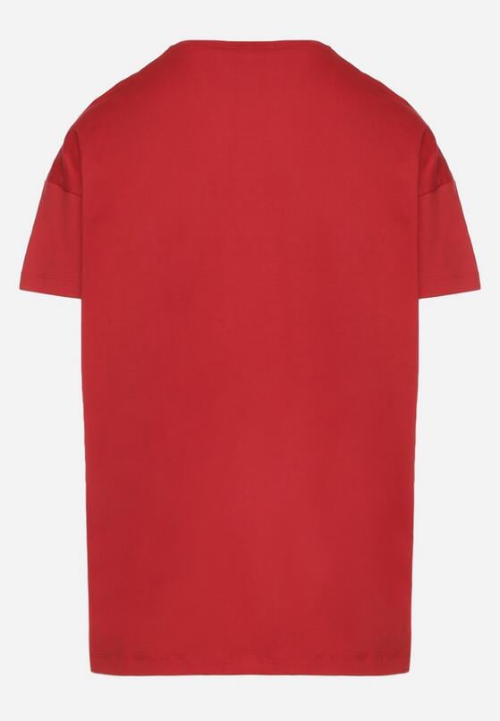 Bordowy Klasyczny T-shirt Oversize z Bawełny Zivassa 7