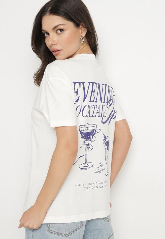 Jasnobeżowy Bawełniany T-shirt z Ozdobnym Nadrukiem Addlessa 1