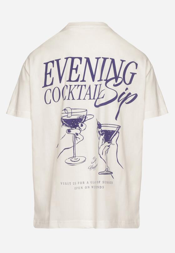 Jasnobeżowy Bawełniany T-shirt z Ozdobnym Nadrukiem Addlessa 7