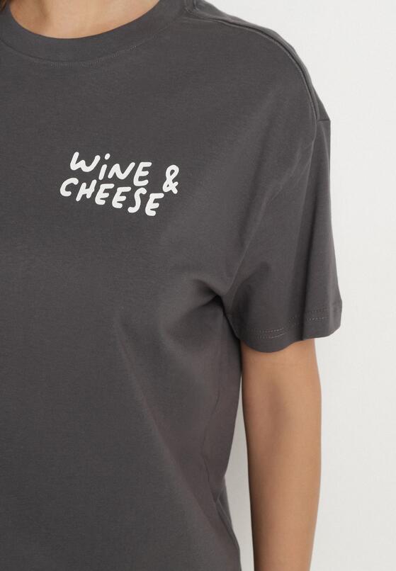 Ciemnoszary Bawełniany T-shirt z Ozdobnym Nadrukiem Addlessa 5