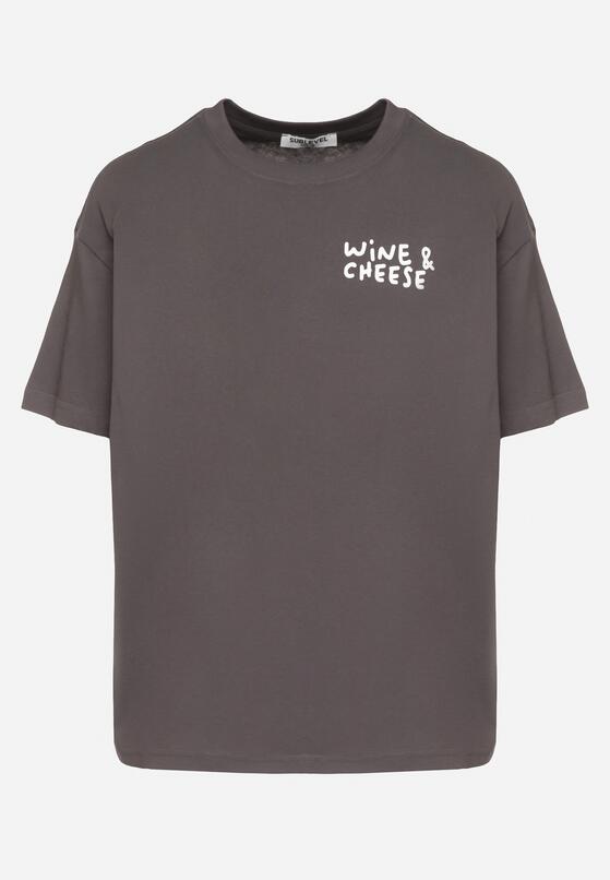 Ciemnoszary Bawełniany T-shirt z Ozdobnym Nadrukiem Addlessa 6