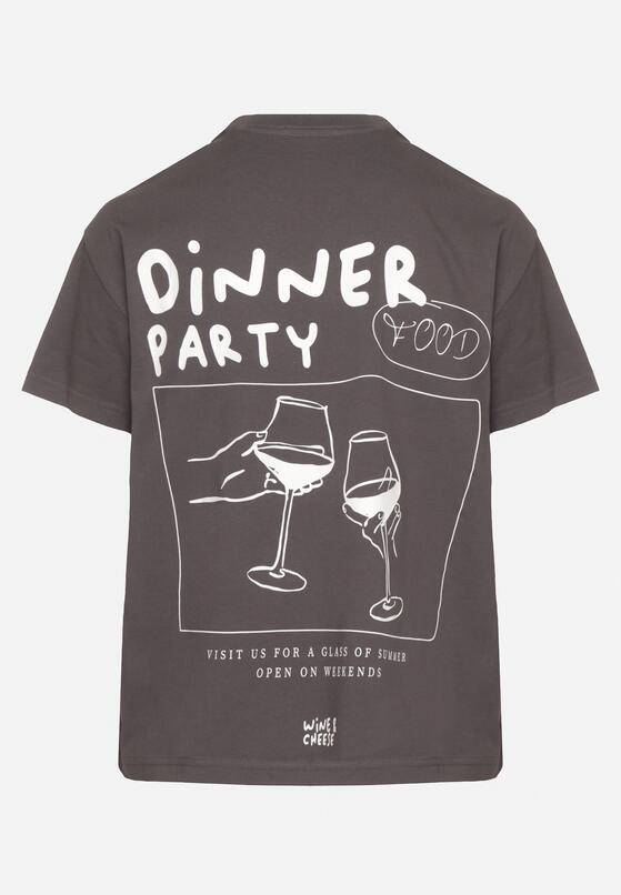 Ciemnoszary Bawełniany T-shirt z Ozdobnym Nadrukiem Addlessa 7
