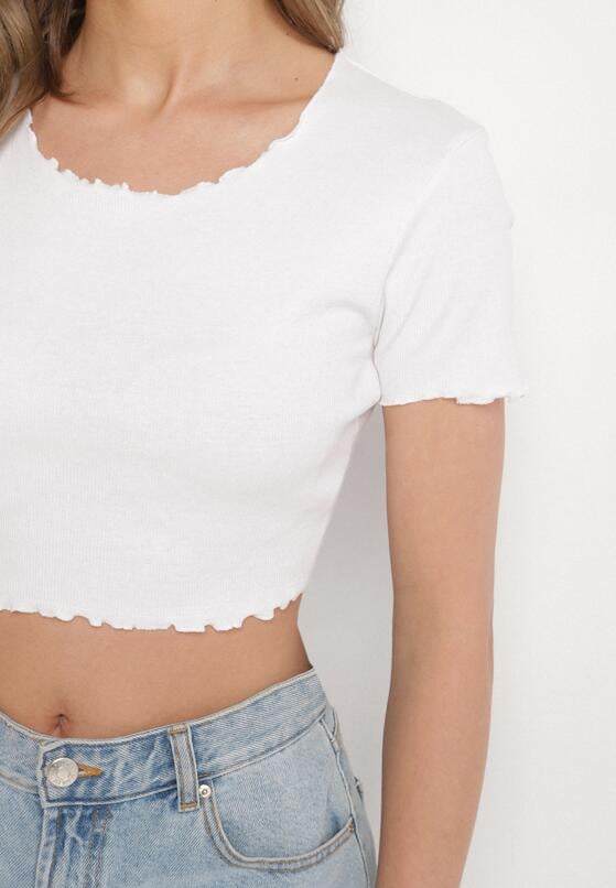 Biały Prążkowany T-shirt z Bawełną Adlesa 5