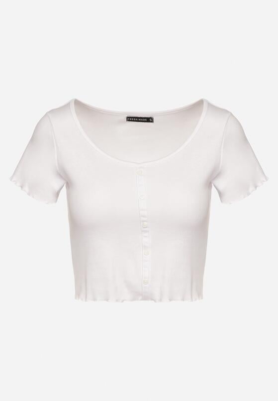 Biały Bawełniany T-shirt o Dopasowanym Kroju z Guzikami Filareina 6