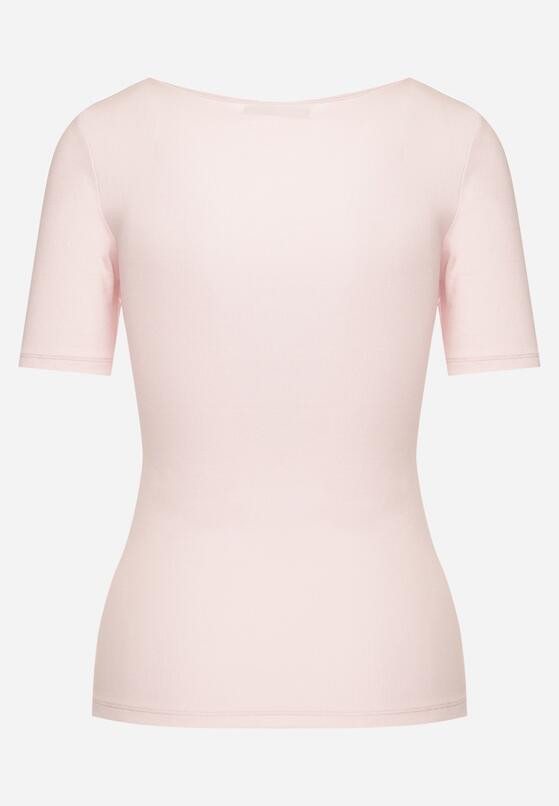 Różowy Prążkowany T-shirt z Bawełny Ozdobiony Guzikami Tasavia 7