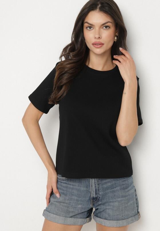 Czarny Bawełniany T-shirt o Klasycznym Kroju Tiariane 2