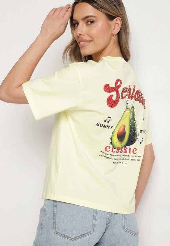 Żółty T-shirt z Bawełną i Motywem Awokado Addixa 1