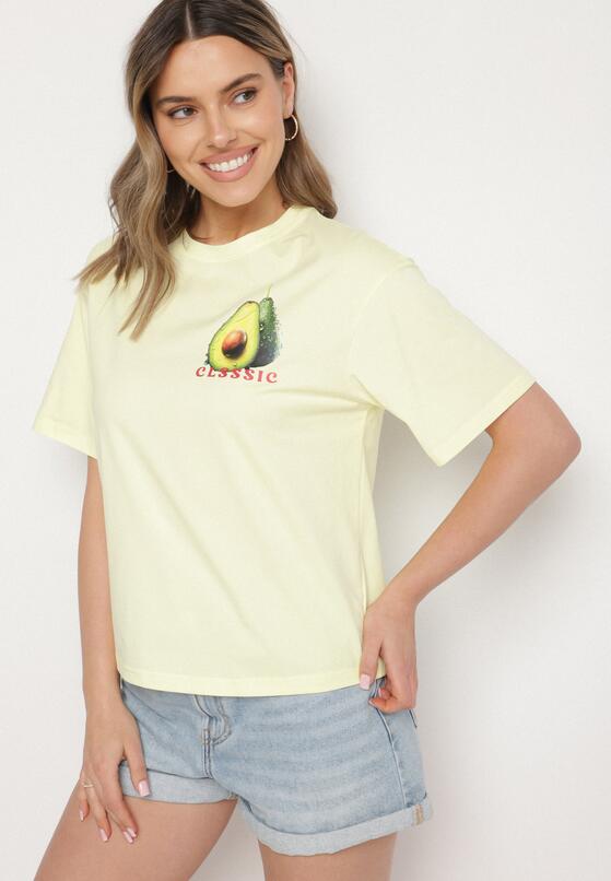 Żółty T-shirt z Bawełną i Motywem Awokado Addixa 2