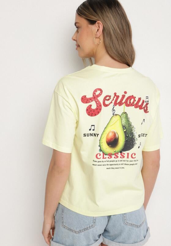 Żółty T-shirt z Bawełną i Motywem Awokado Addixa 3