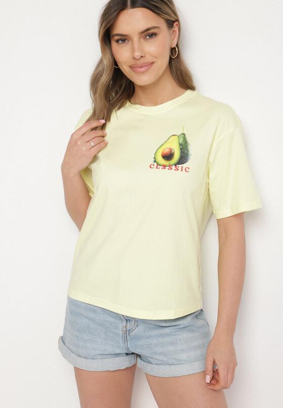 Żółty T-shirt z Bawełną i Motywem Awokado Addixa 4
